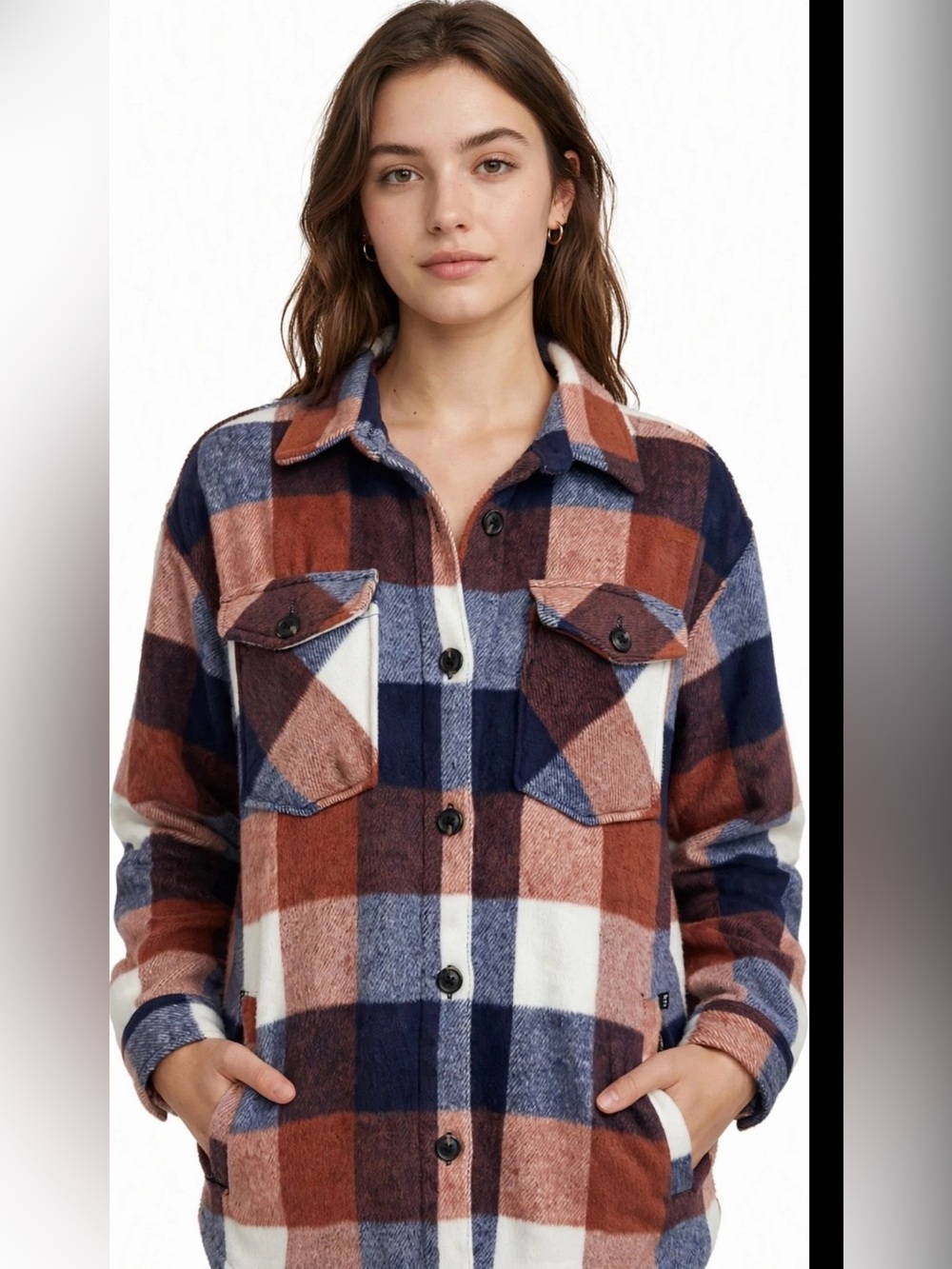 Members Mark Women's Plaid Shacket Jacket Oversized Buffalo Check Flannel Fleece